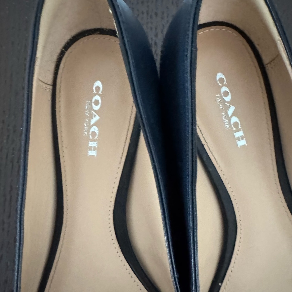 COACH Navy Pointed Leather Flats with Silver Stud Trim - Picture 4 of 5
